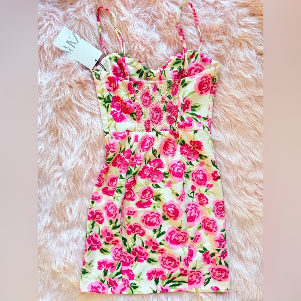 Zara Pink Floral Mini Dress - Picture 3 of 4